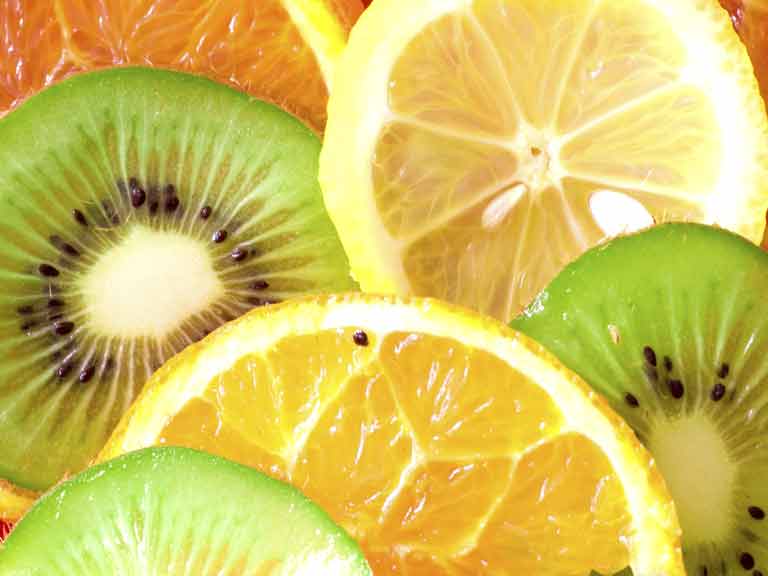 Vitamin C-rich fruit, including kiwi, lemon and orange