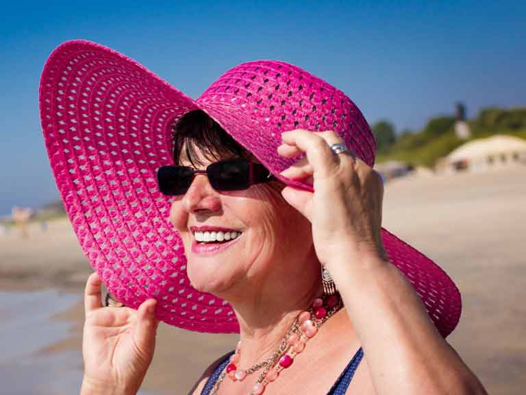 Sunglasses with UV protection and a wide-brimmed hat can help protect your eyes in bright light.