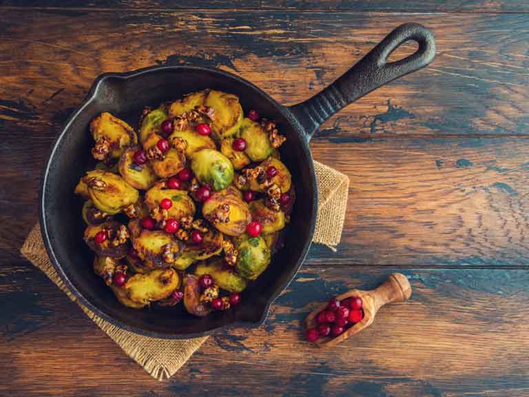 Sprouts, cranberries and caramelised walnuts
