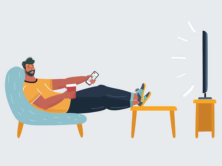 Sedentary modern man in front of television illustration