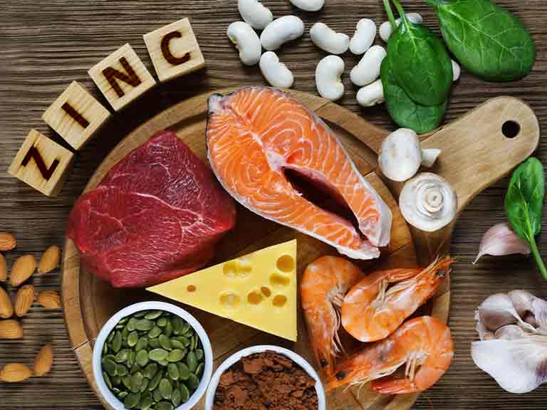 Good sources of zinc include red meat, shellfish, dairy foods, bread and cereal. 