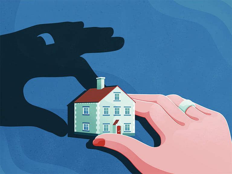 Illustration of hands transferring a house