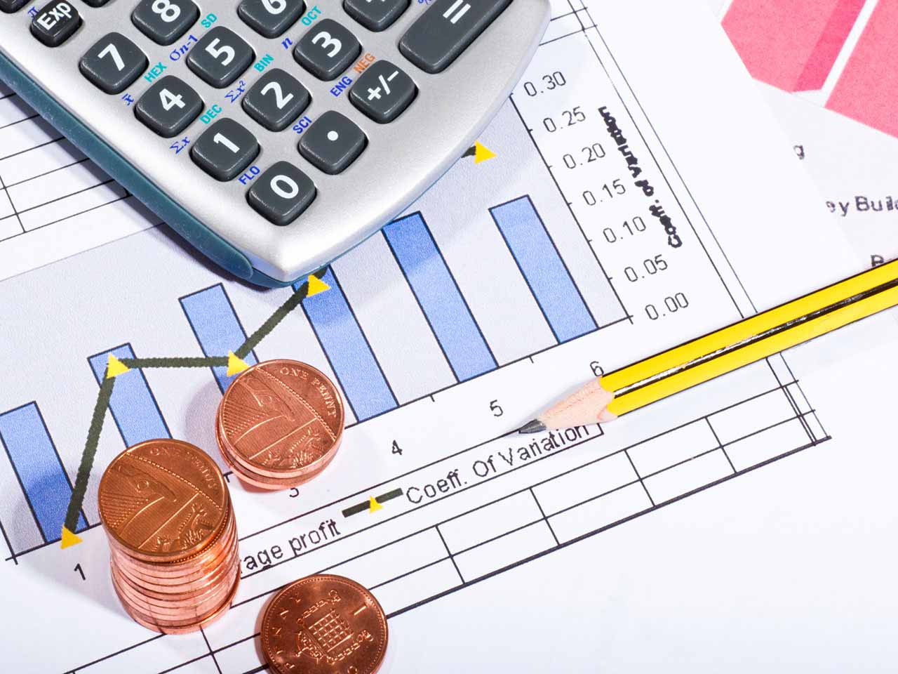 Graphs and charts showing stocks and shares