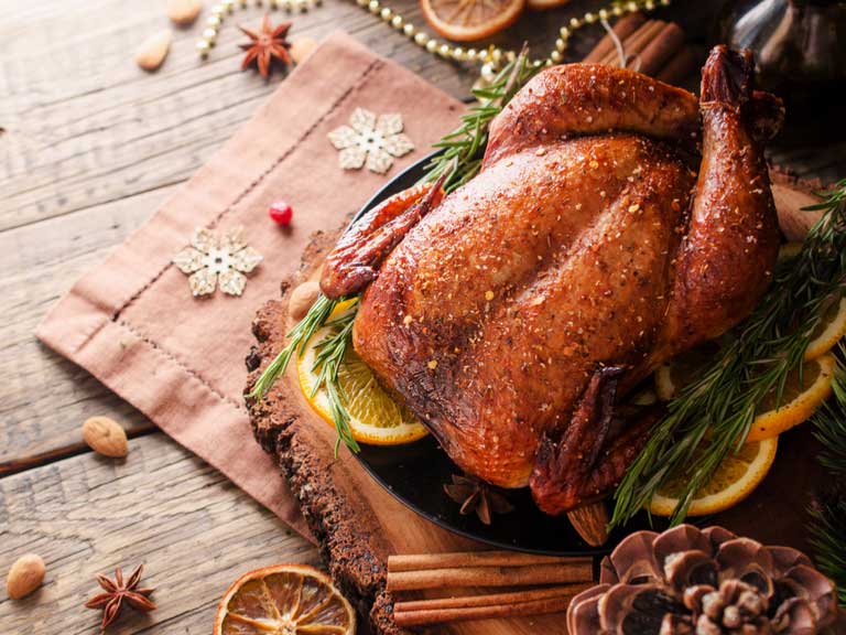 roast chicken on a festive table