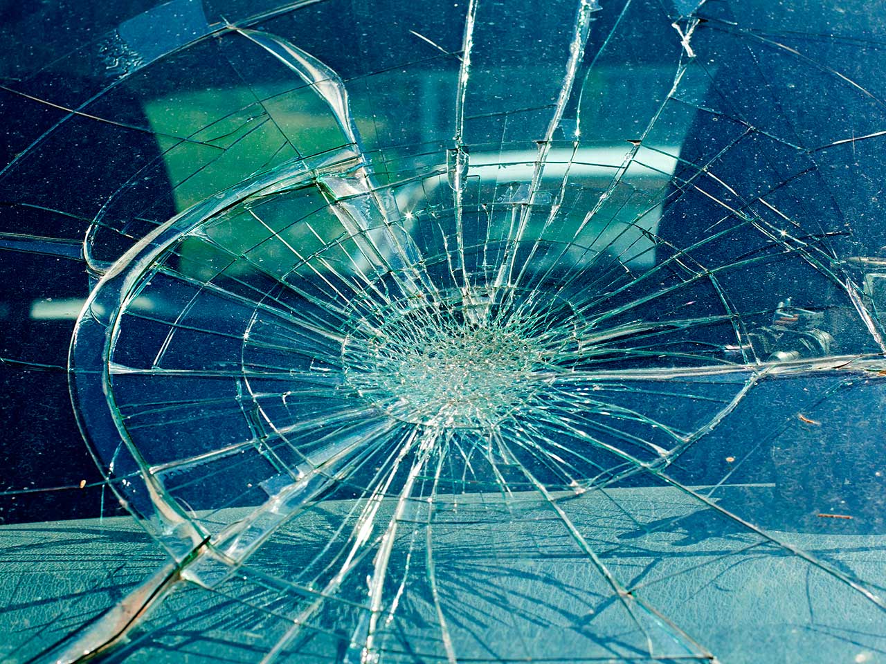 Smashed windscreen after an accident