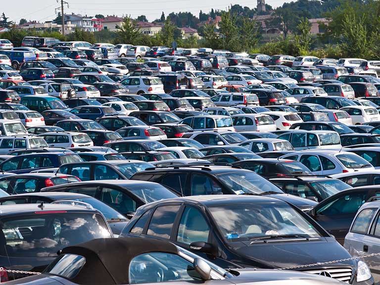 A sea of parked cars
