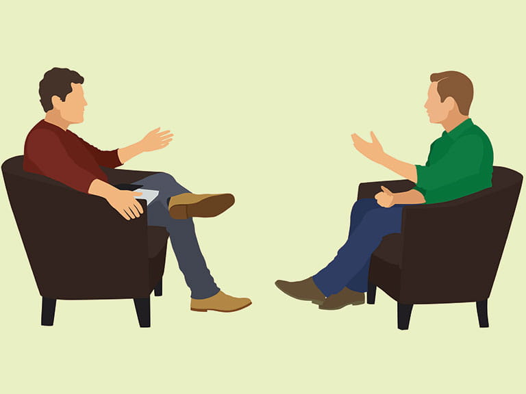 An illustration of two men having a discussion