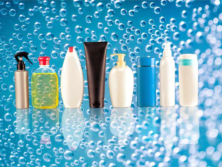 Label free shampoo bottles as a metaphor for ditching shampoo