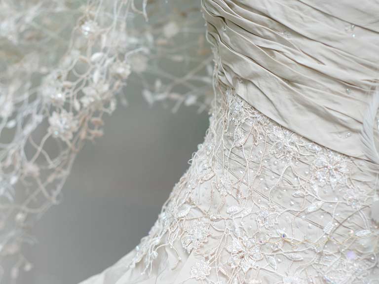 A lacy, vintage wedding dress for the older bride
