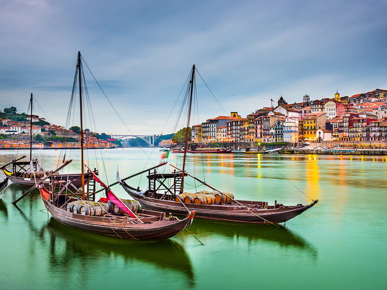 Traditional Rabelo boats on the Douro river in Oporto