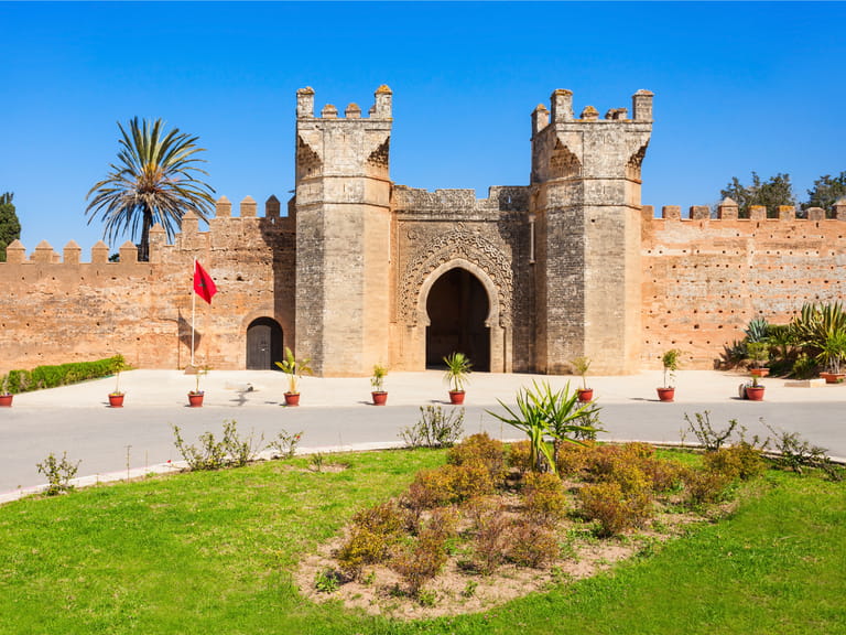 Chellah entrance gate. Chellah is a medieval fortified necropolis located in Rabat, Morocco. Rabat is the capital of Morocco.