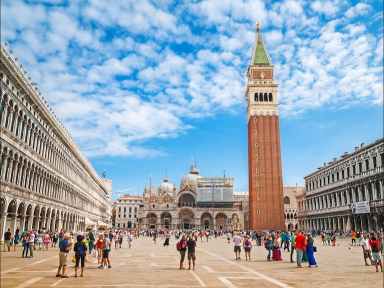 Piazza San Marco with the Basilica of Saint Mark and the bell tower of St Mark's Campanile 