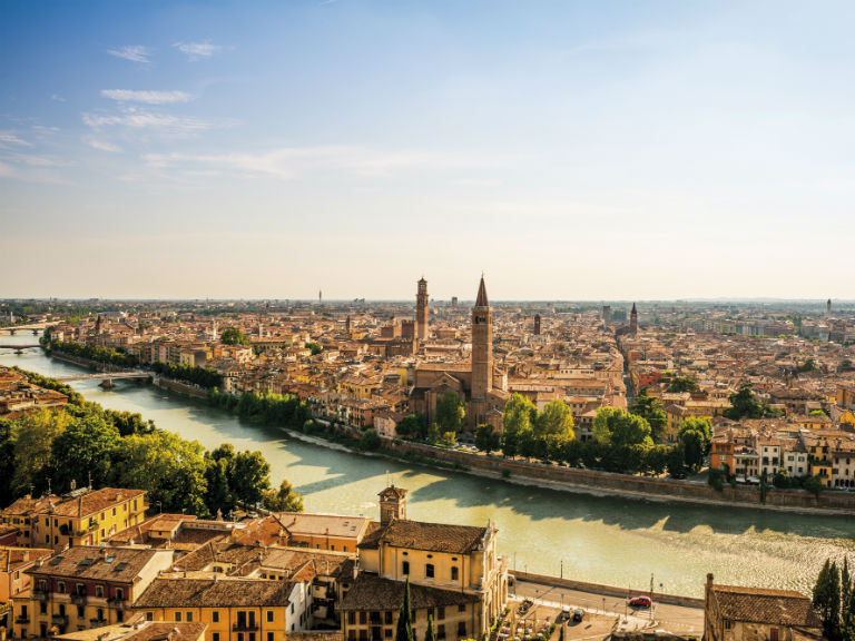 A skyline of Verona, overlooking the Adige River