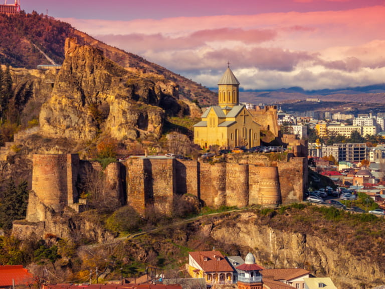 Beautiful panoramic view of Tbilisi at sunset, Georgia, Europe