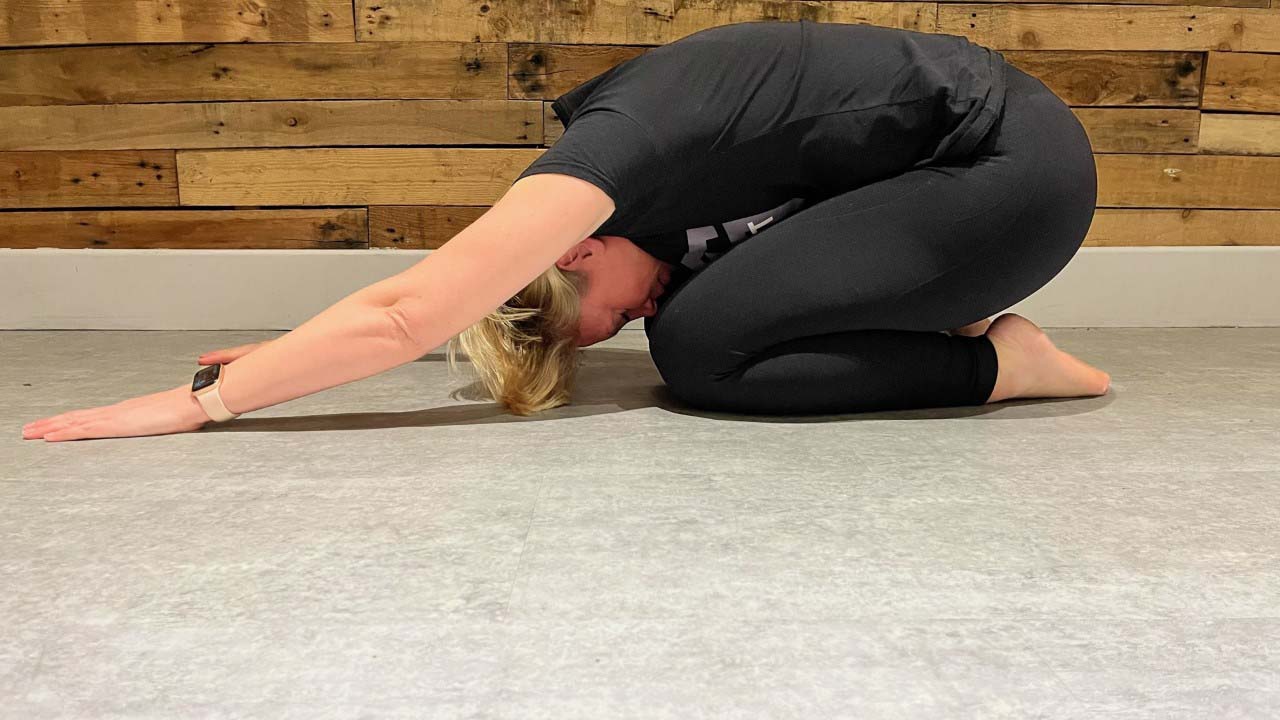 Child pose stretching helps with flexibility 