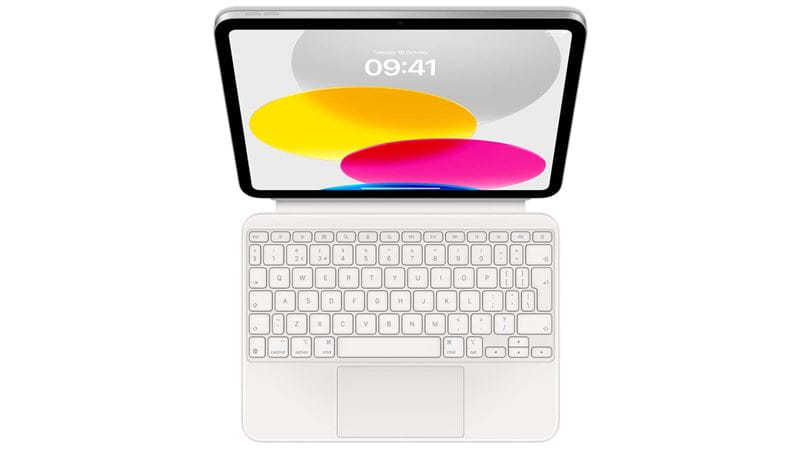 An iPad with a keyboard accessory attachment