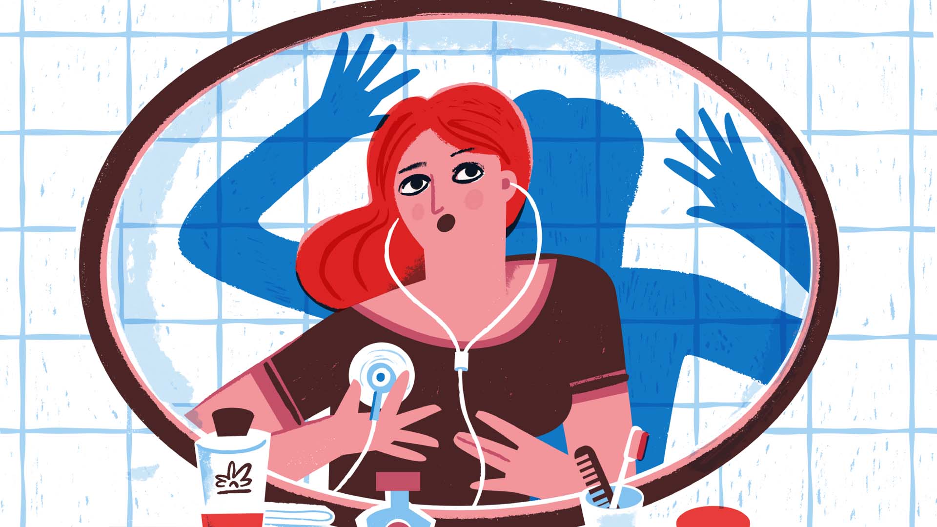 cartoon woman looking anxious about her health