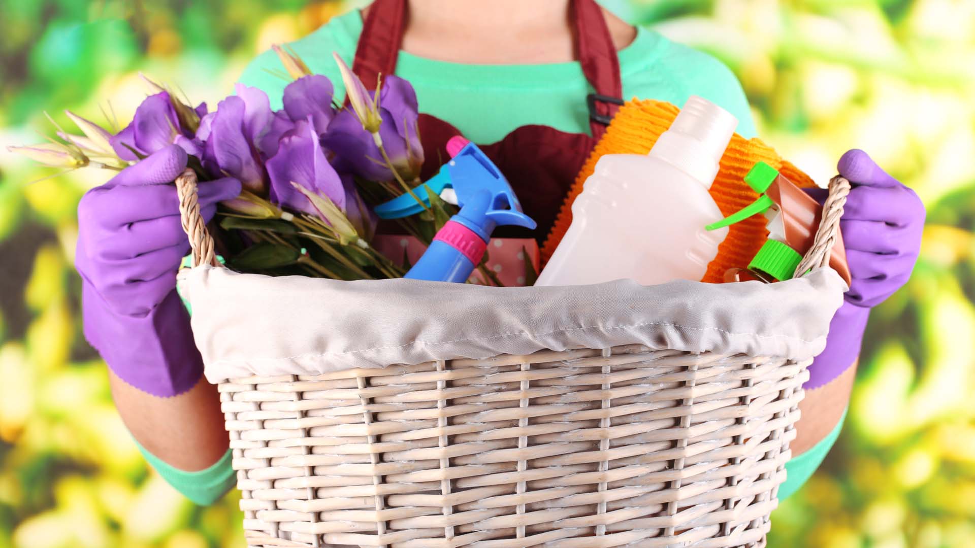 basket of cleaning products