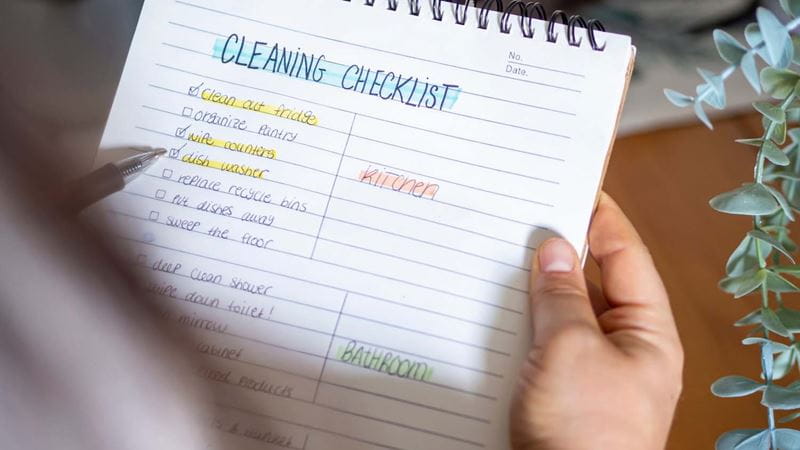 Write a cleaning checklist to make sure everything gets done