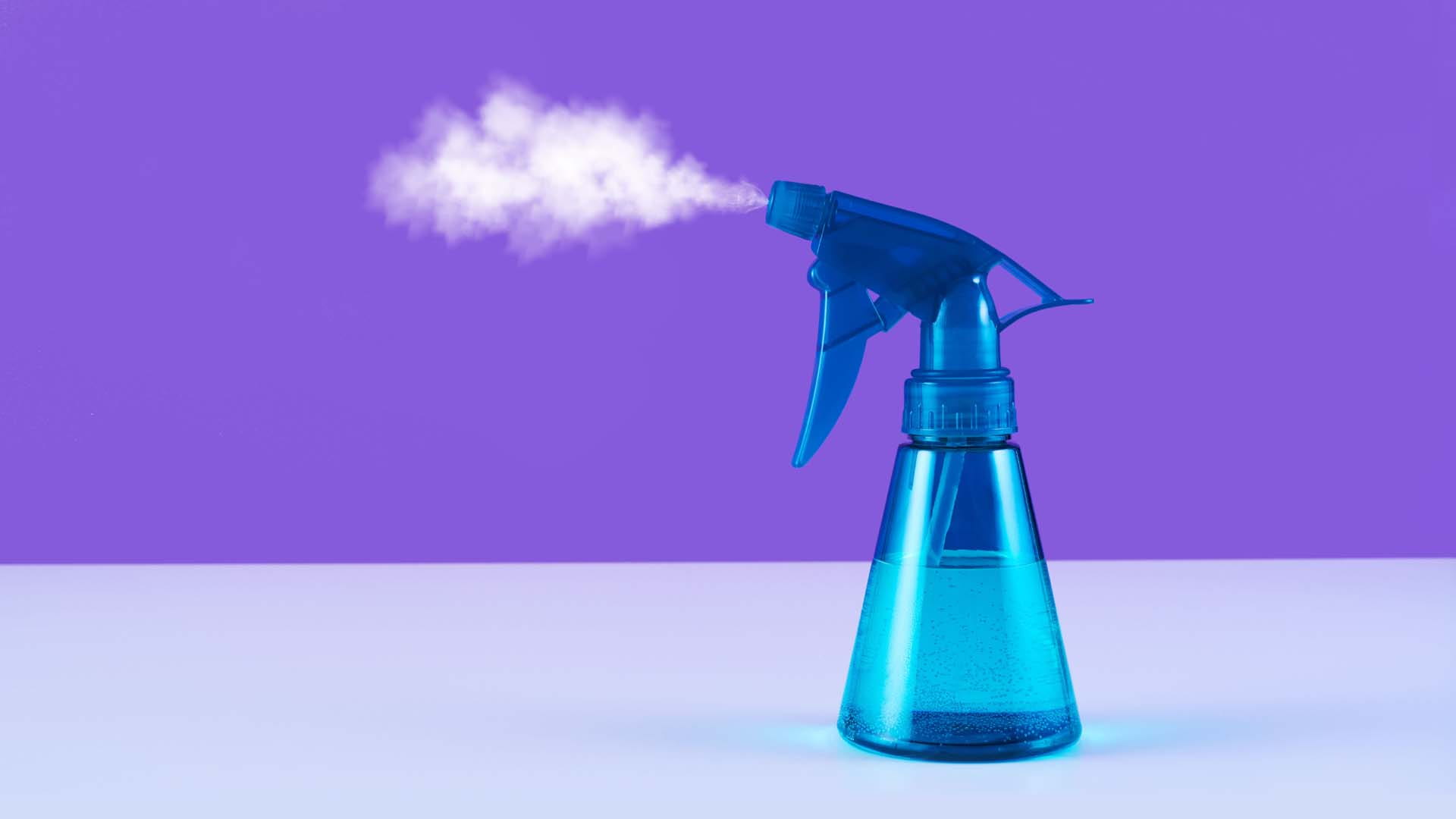 A close up of  cleaning spray bottle commonly used for disinfecting surfaces