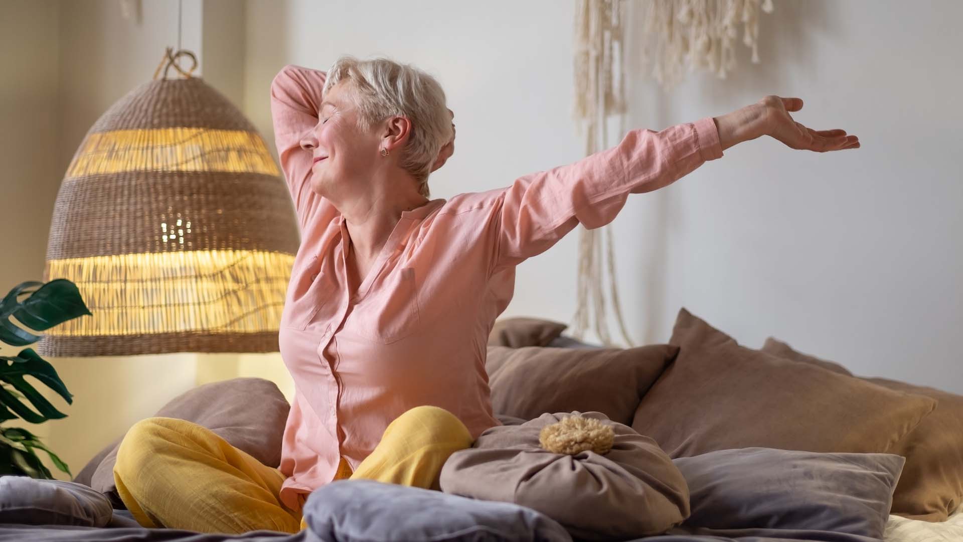 woman stretching after waking up