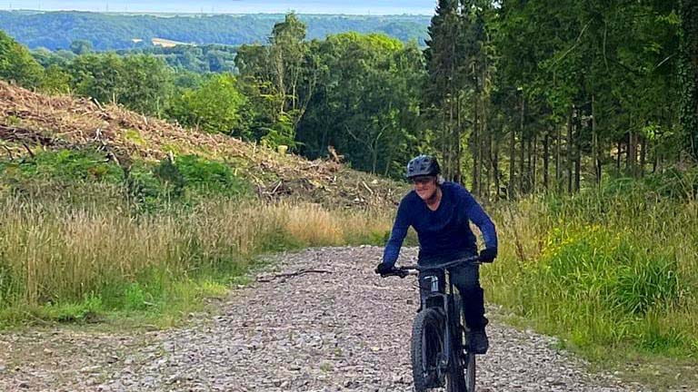 Exploring trails on an e-MTB.
