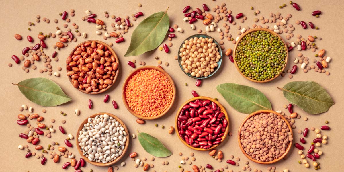 Colourful pulses laid out on a table