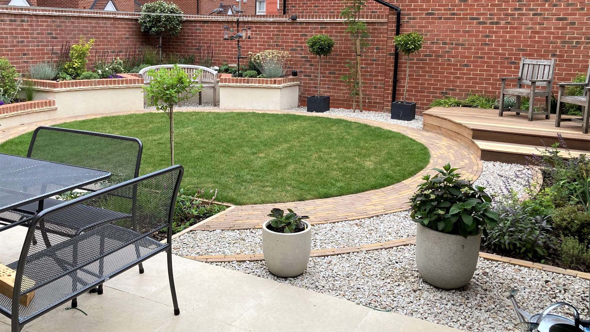 Walled garden with central circular lawn