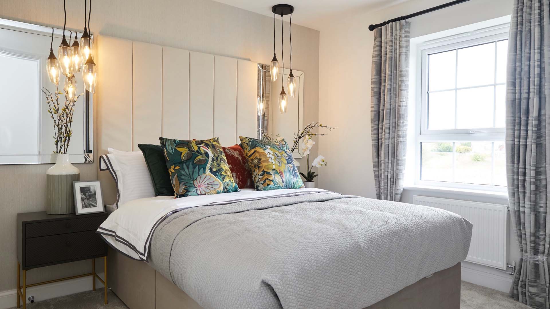 In this David Wilson showhome at Pinewood Park, Merseyside, the designer has kept the scheme neutral and introduced colour through cushions