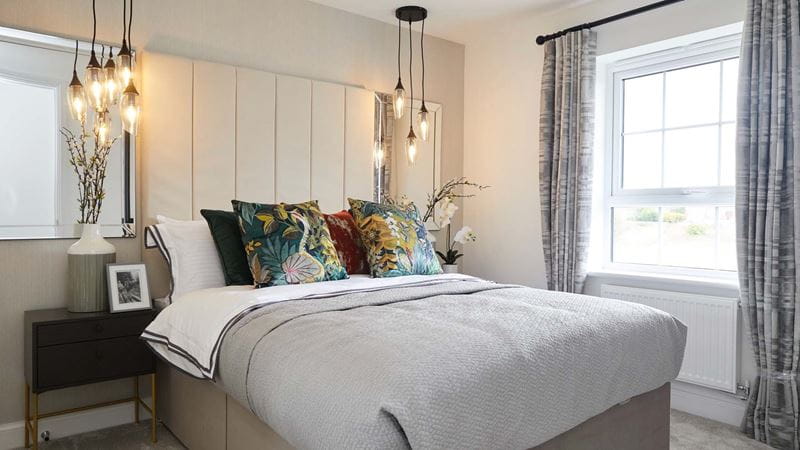 In this David Wilson showhome at Pinewood Park, Merseyside, the designer has kept the scheme neutral and introduced colour through cushions