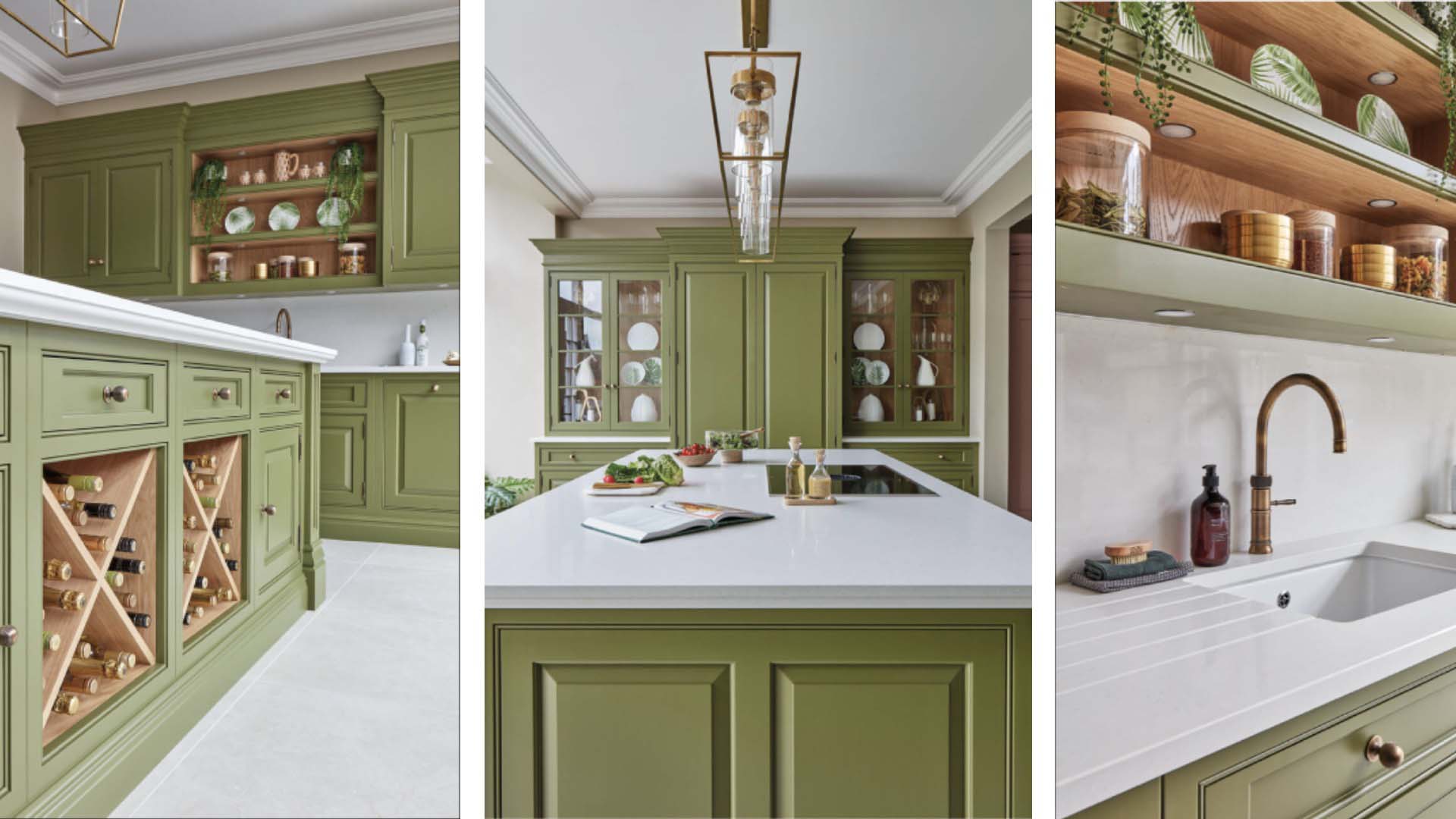 Details of Tom Howley green 'Serpentine' kitchen