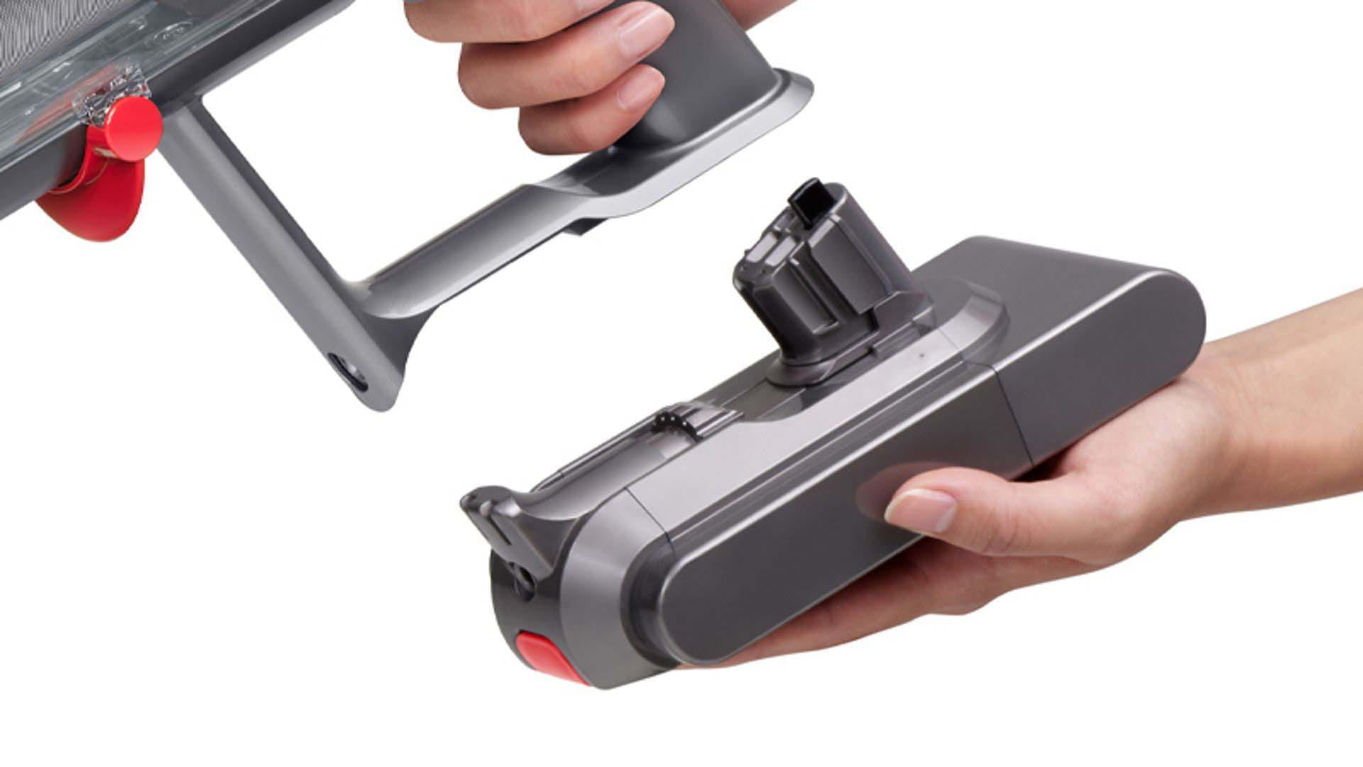 Batteries for the new Dyson V15 range can be recharged on or off the machine