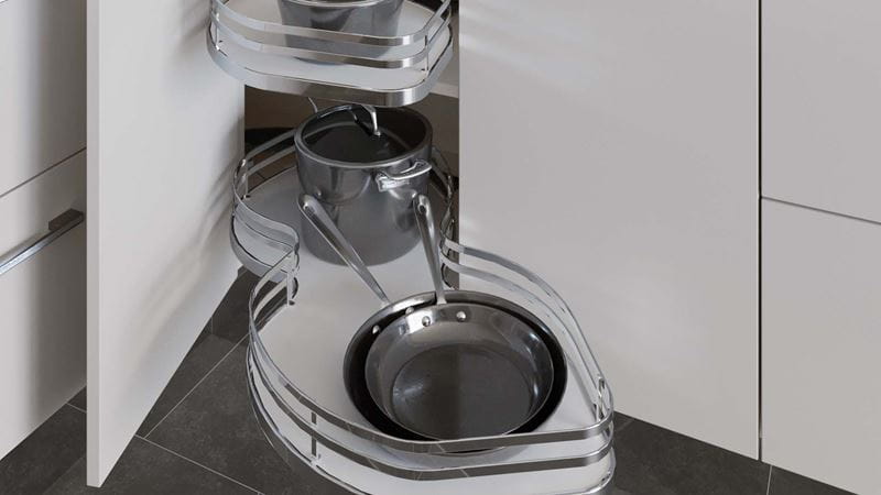 These Le Mans pull-out cupboard fittings make pans easier to access.