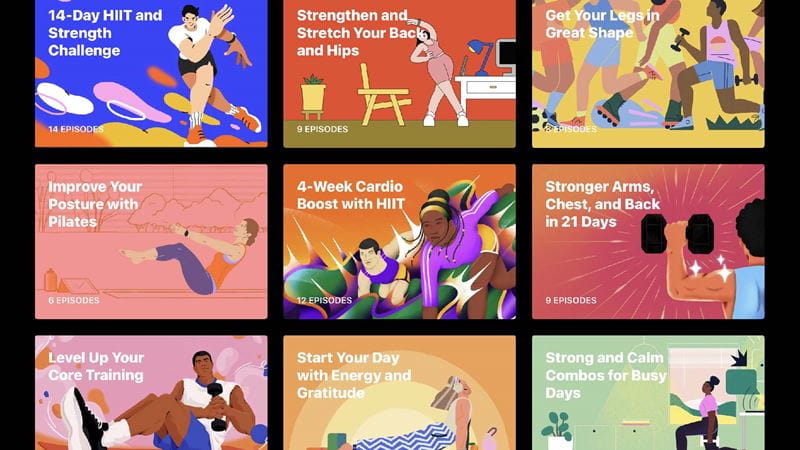 Screenshot of the collections in Apple Fitness+