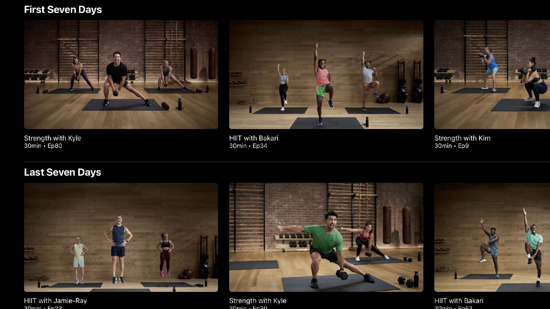 Screenshot of some of the collections in Apple Fitness+