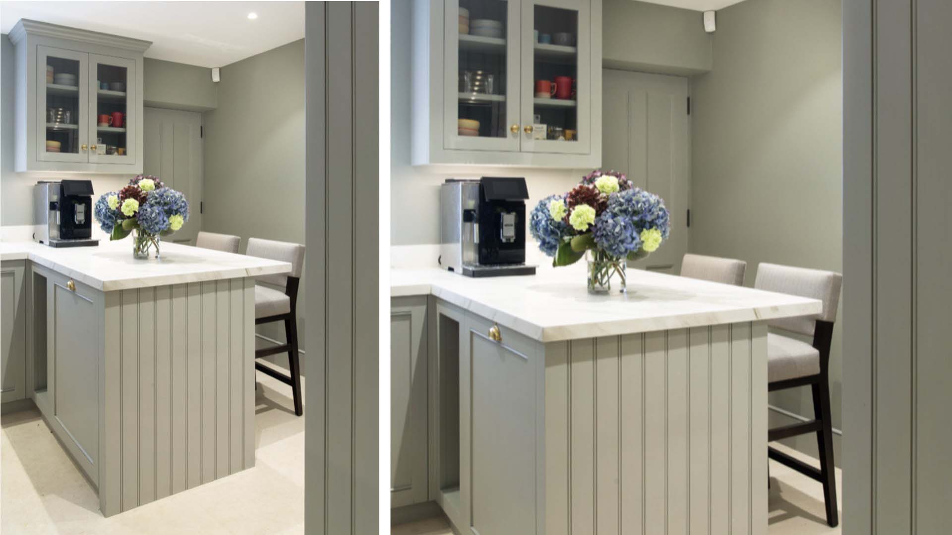 a coffee machine on a breakfast bar