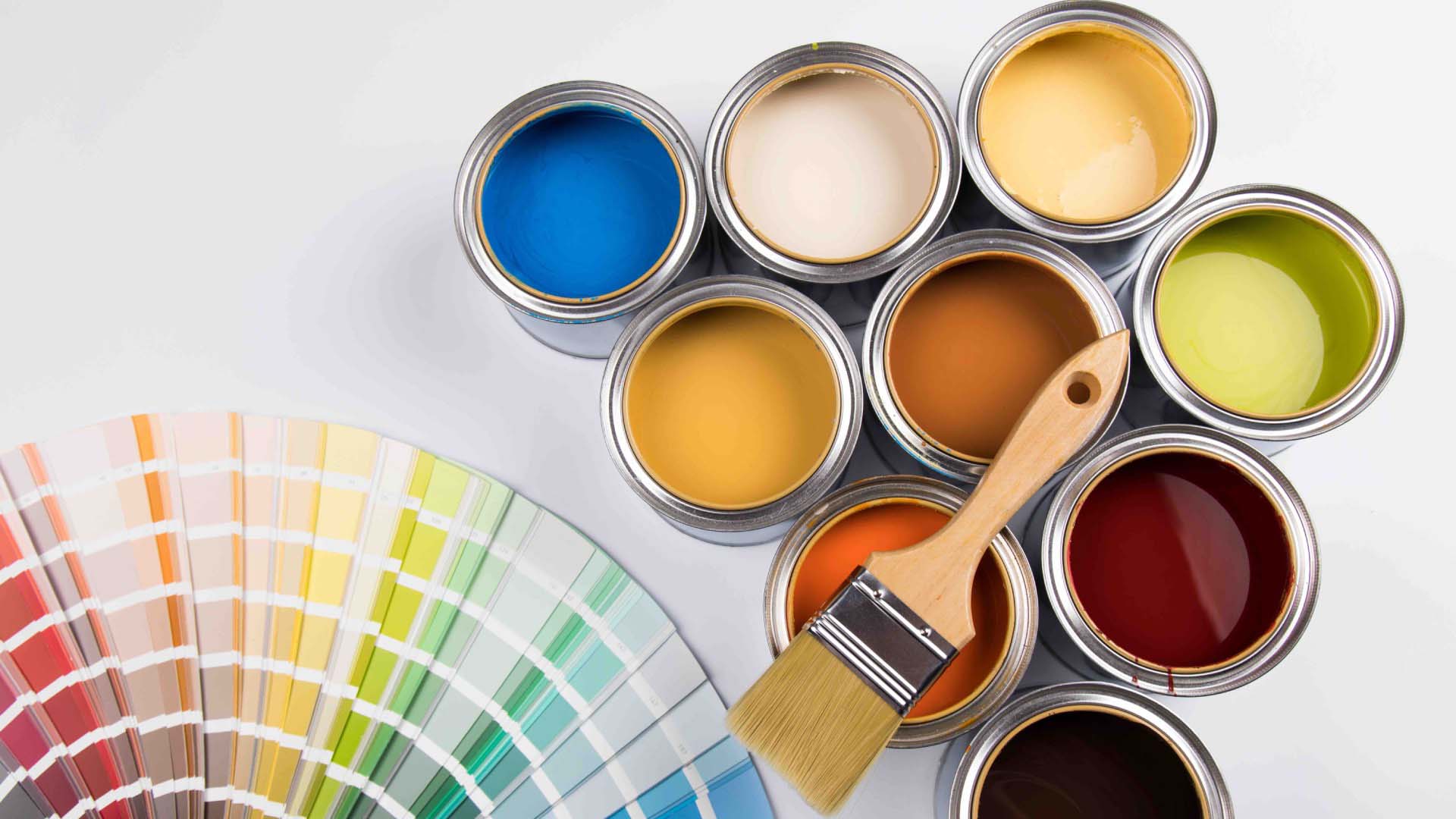 Array of different colour paint pots