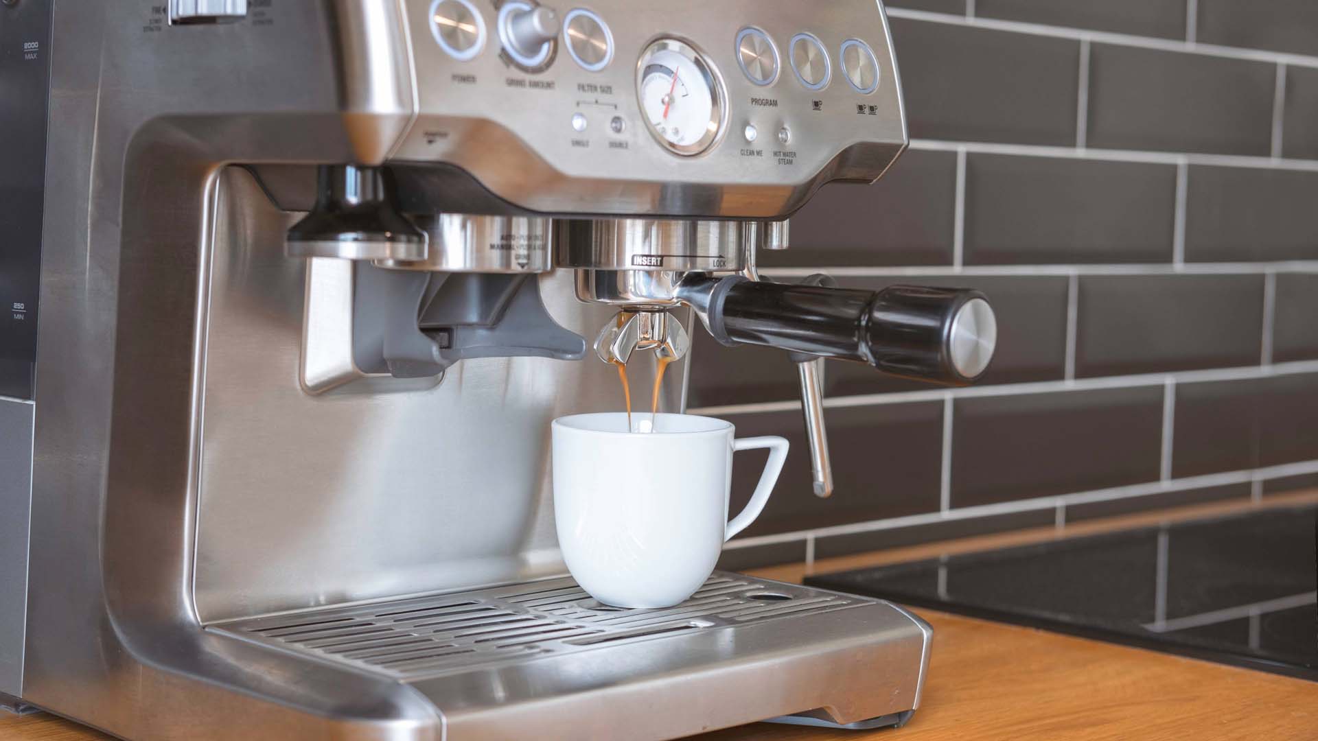 Close-up of an espresso machine making a coffee