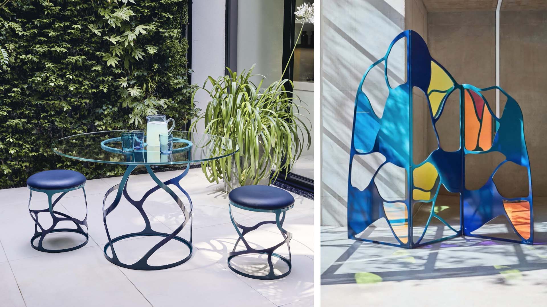 Create living art with sculptural furniture and stained glass