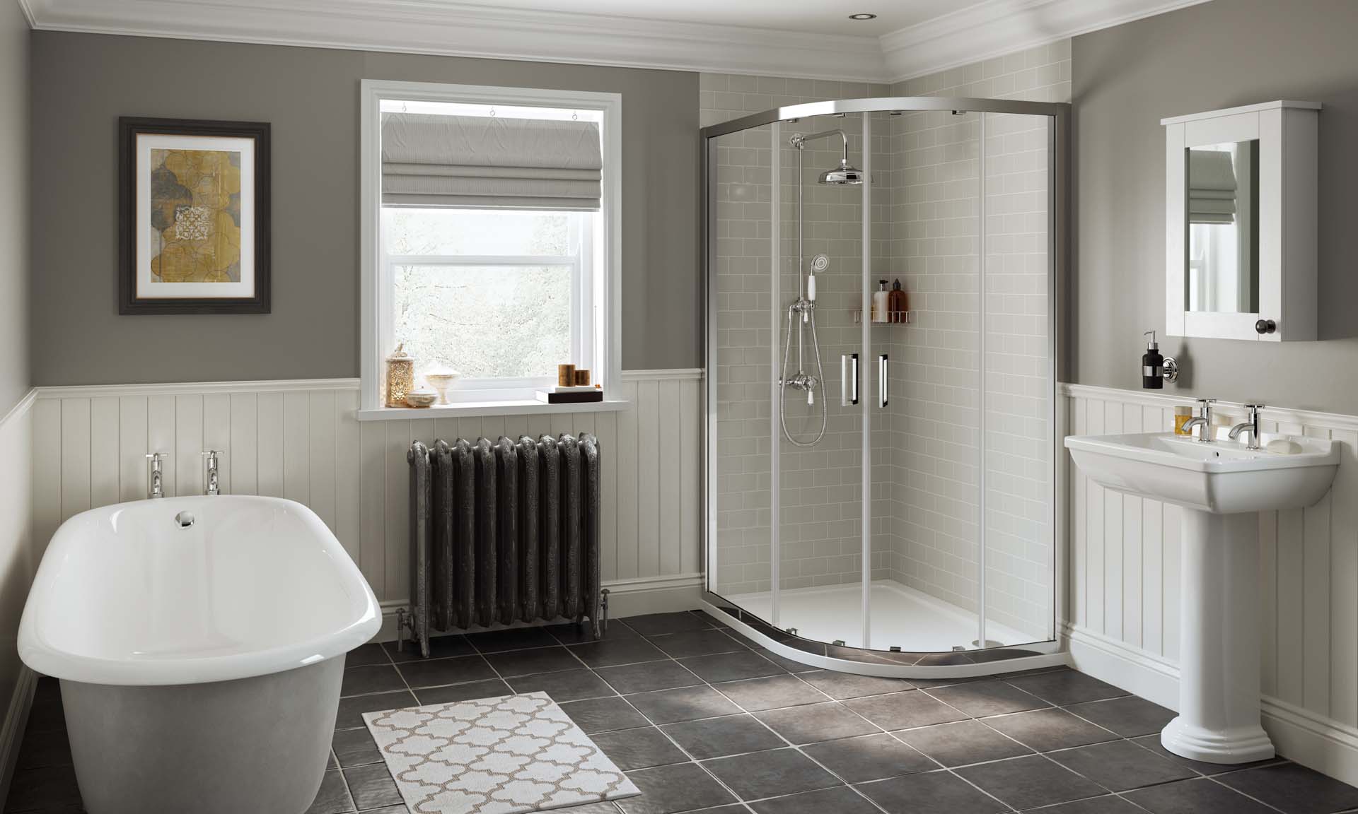 Bathroom with a bath and shower