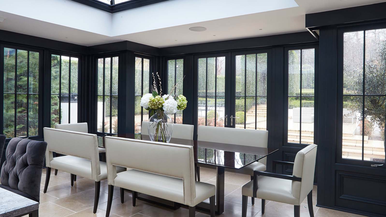 elegant upholstered bench seating for a more grown up dining space