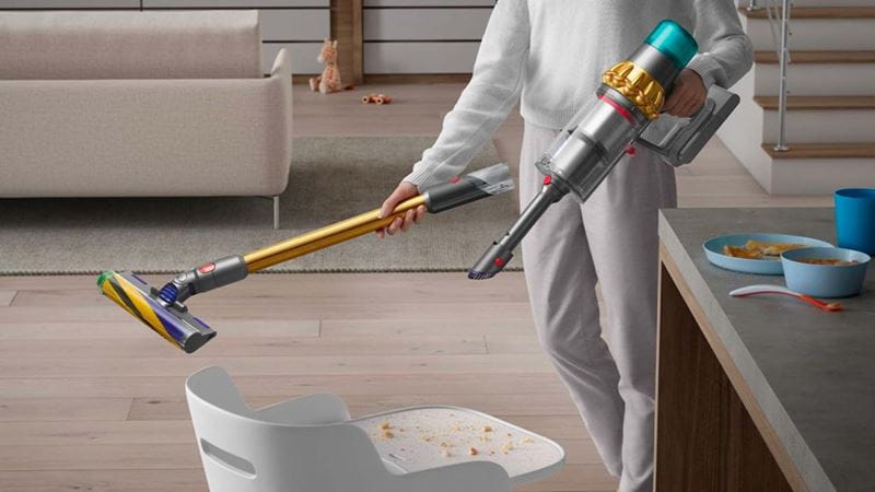 Cordless Dyson vacuum cleaner in action