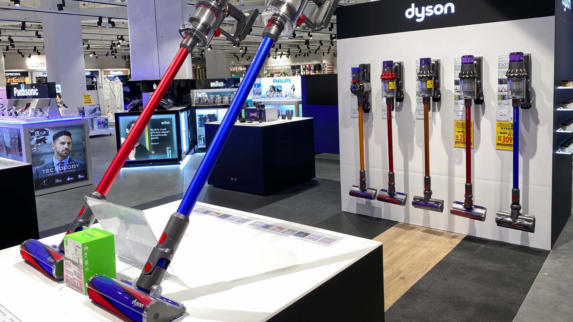 A store with several Dyson models on display