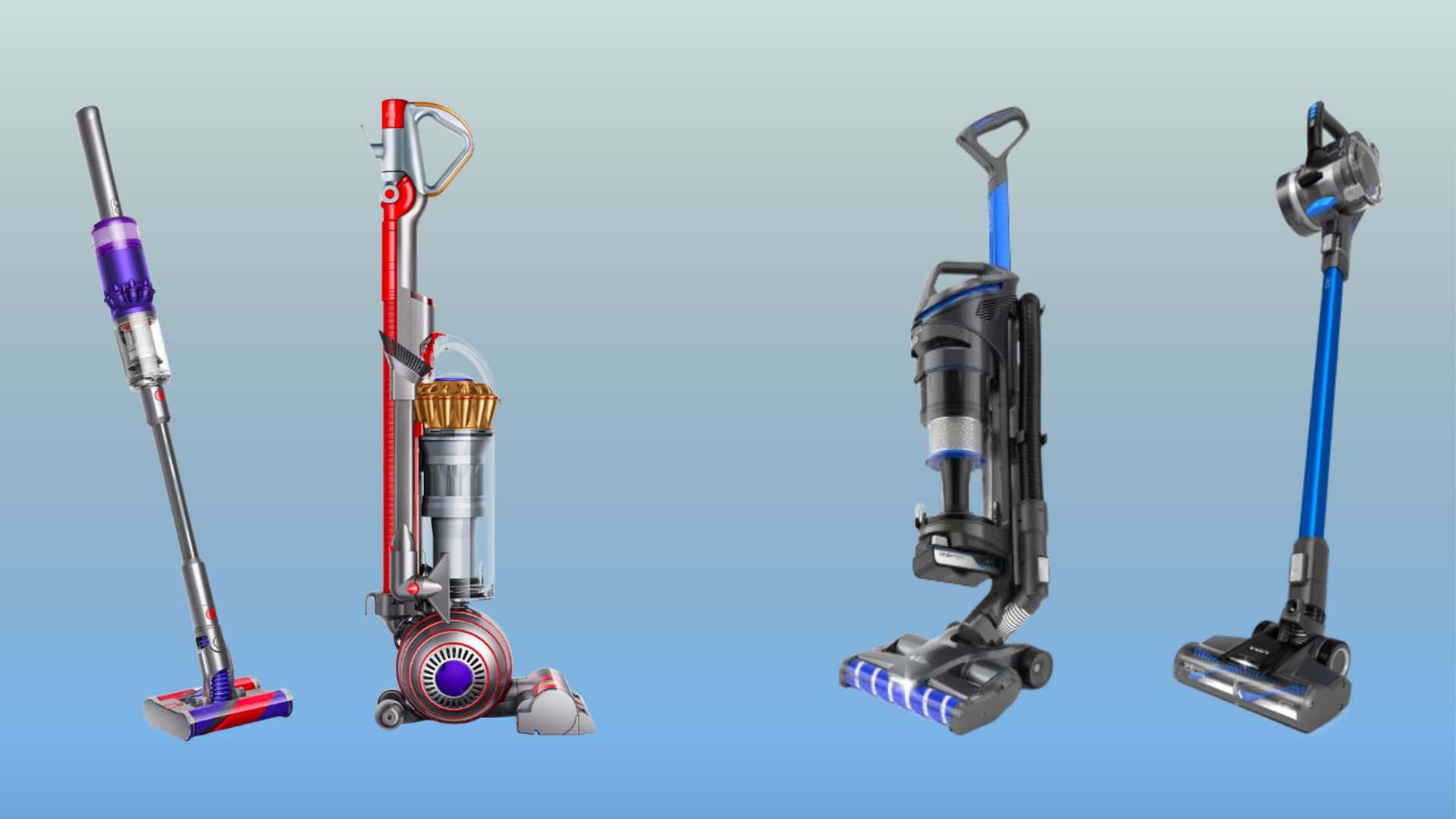 Line up of Dyson vacuums and Vax vacuums