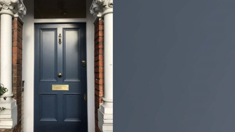 Front door painted in Farrow & Ball Stiffkey Blue No 281