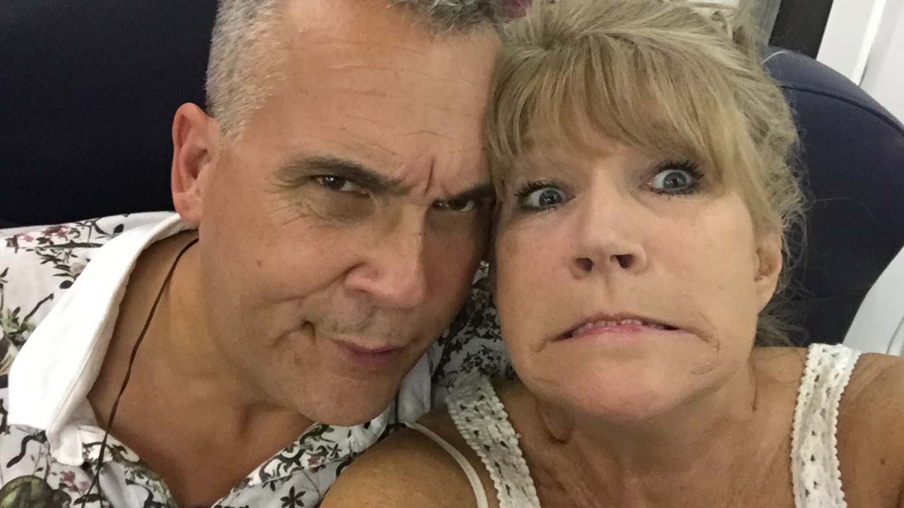 Changing faces: Paul and Lisa having fun clowning around