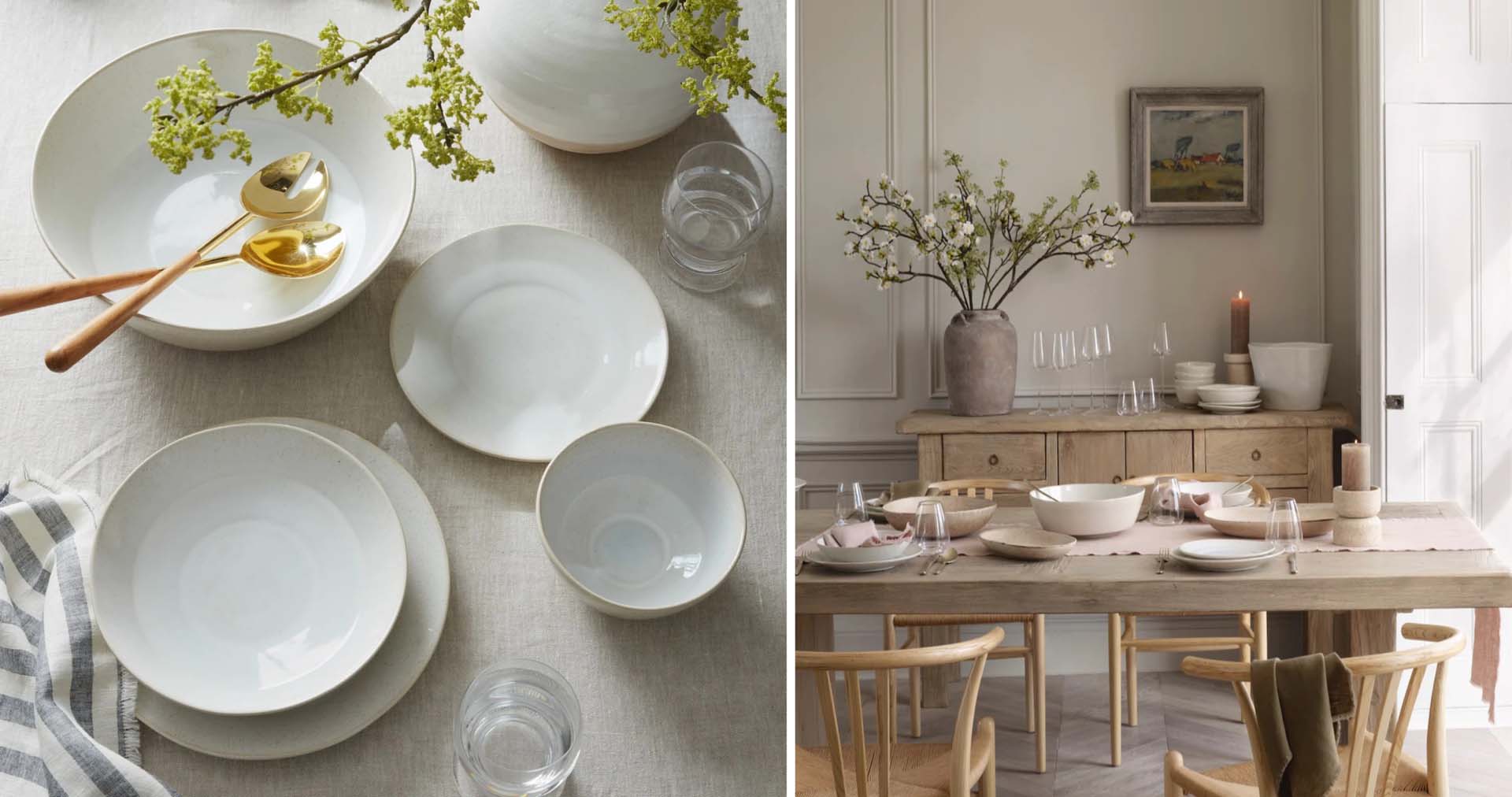 Pair classic white crockery with natural tones