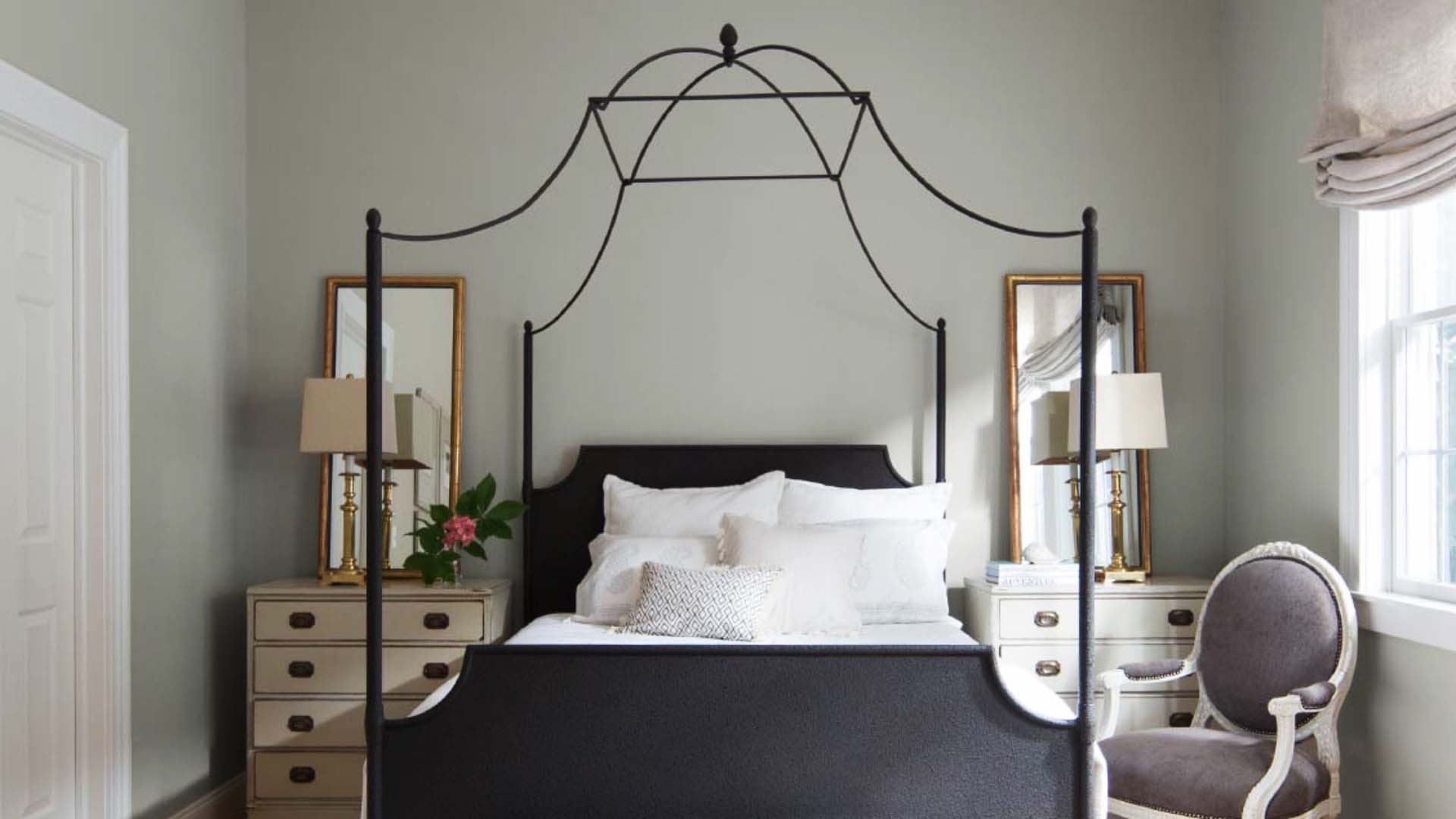 Benjamin Moore bedroom with metal framed bed