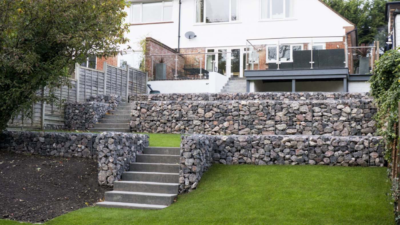 A tiered garden with walls of stone