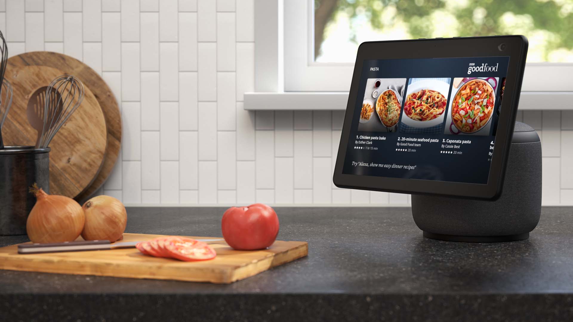 echo show on the kitchen worktop